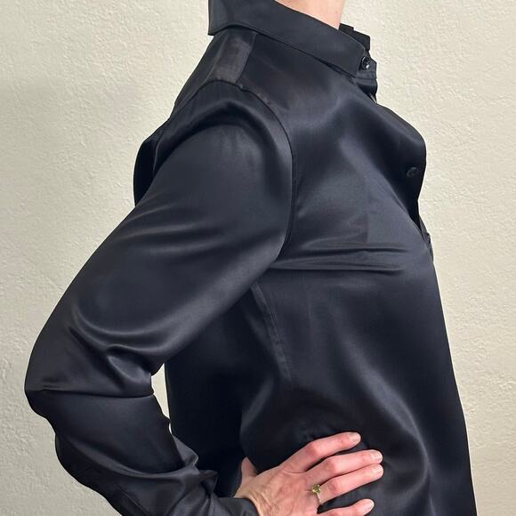 Saint Laurent Silk Satin Blouse Glossy Black size FR 38 Button front - Picture 12 of 13